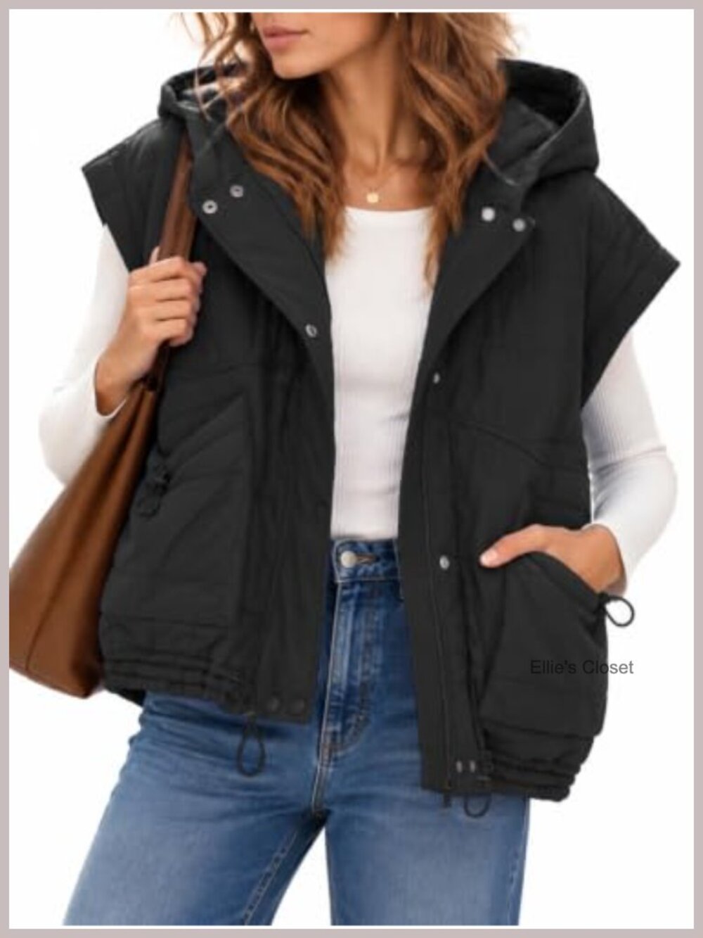 Women's Oversized Hooded Quilted Puffer Vest Sleeveless Zip Up Jacket